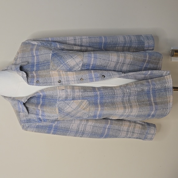 Casa Cabana Plaid Shacket – Blue Beige Grey Overshirt Medium Fall Transitional - Picture 2 of 6